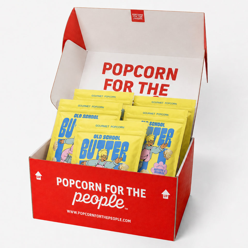 Popcorn for the People red gift box with 5 Old School Butter popcorn bags